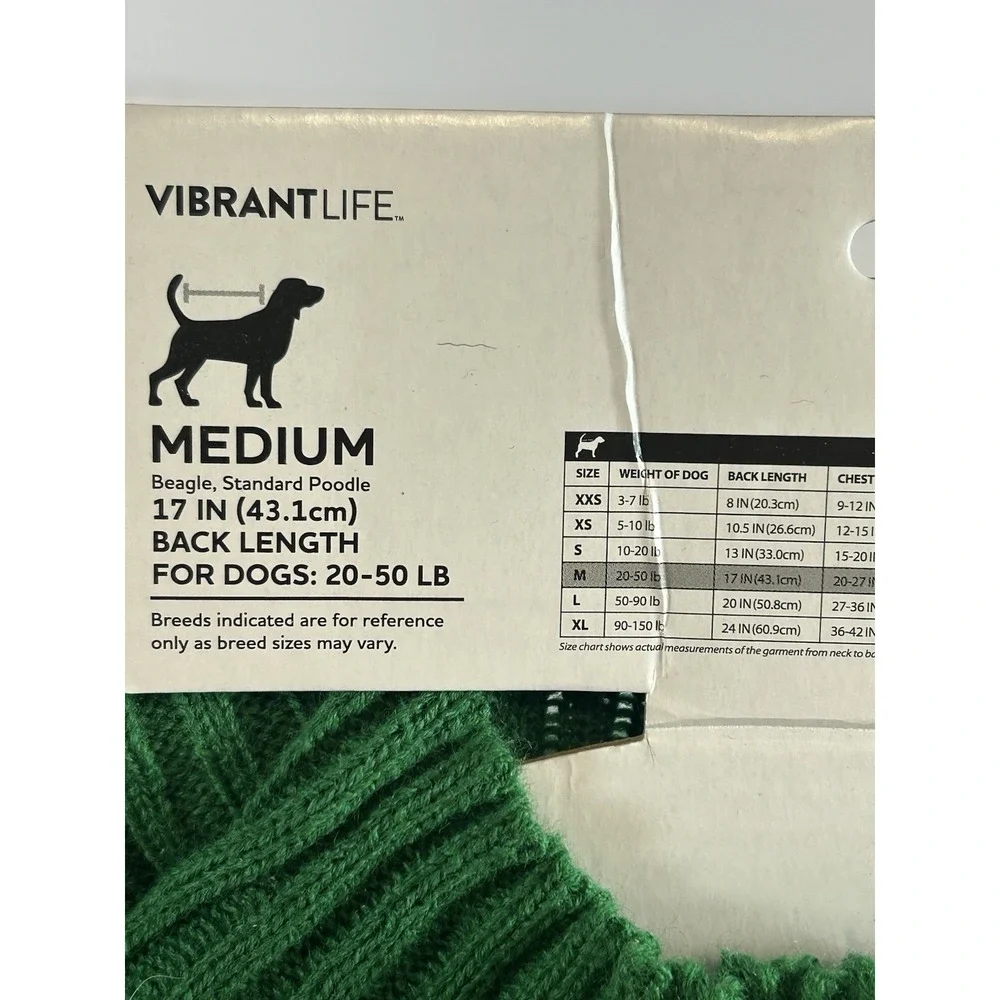 NEW Vibrant Life Pet Sweater Green w/ Squirrel Sz M 20-50 lbs Lab Shepard Boxer